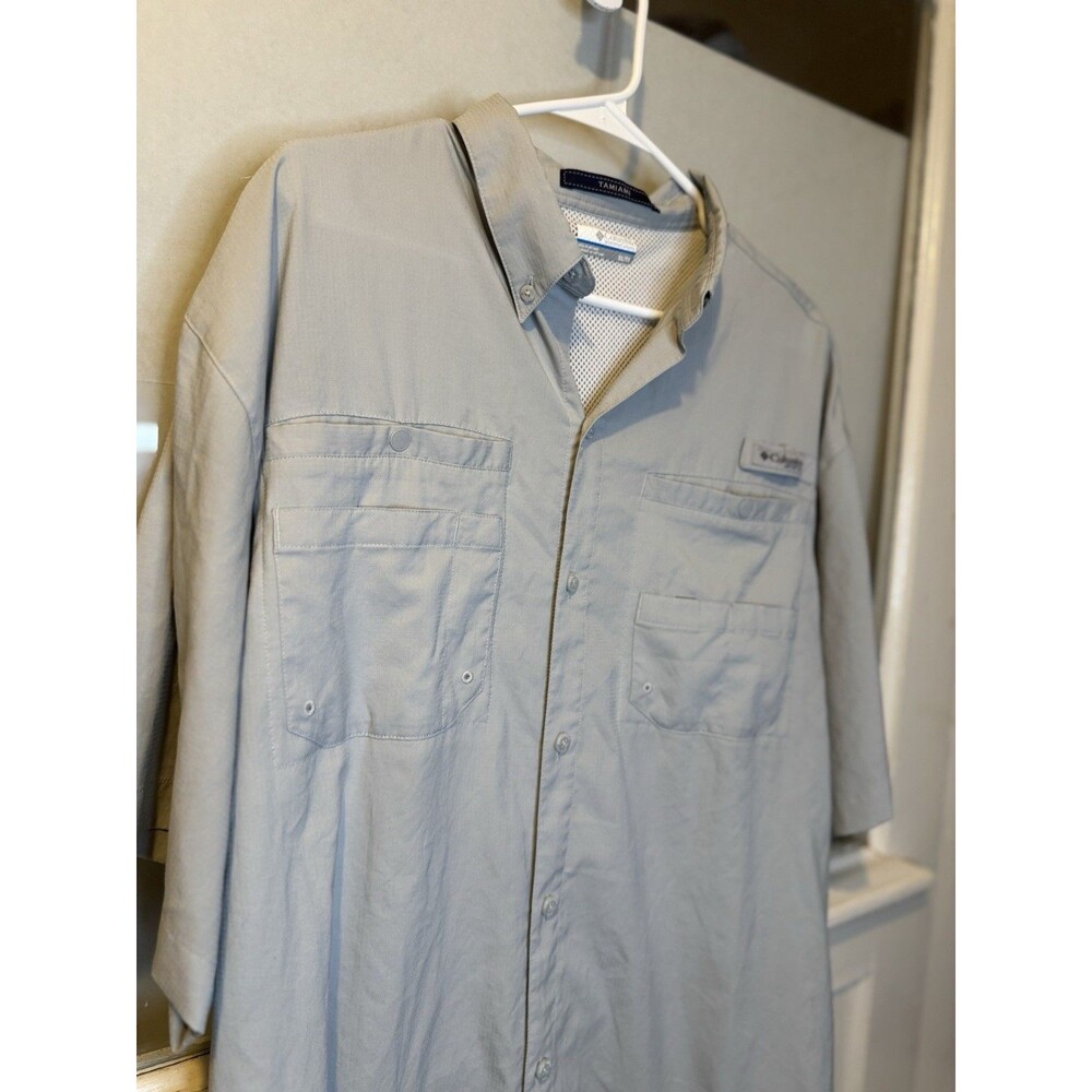 Columbia PFG Mens XL Gray Short Sleeve Fishing Vented Performance TIAMIAMI